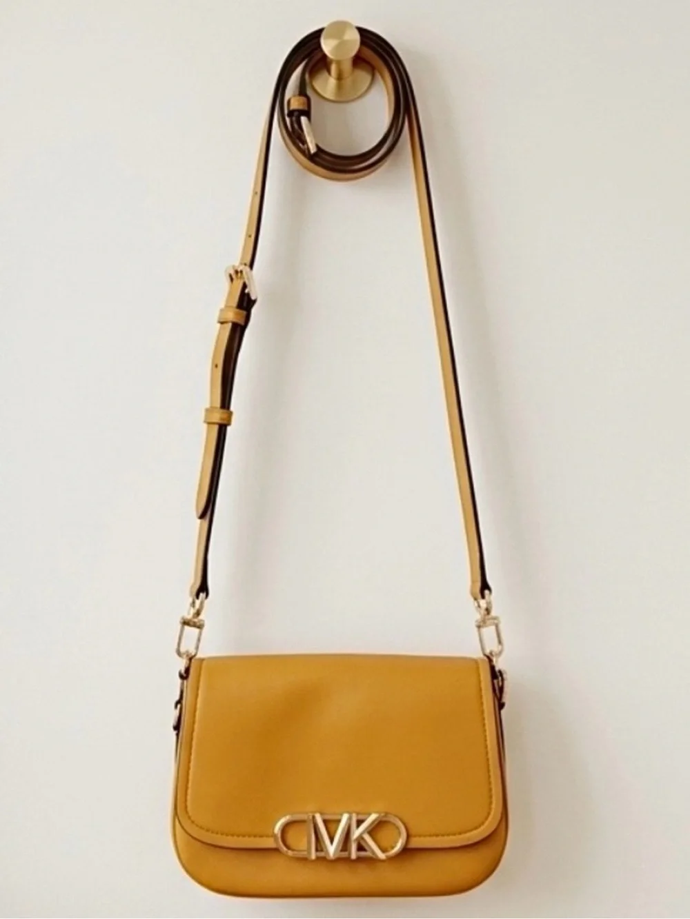 Michael Kors Parker Empire Logo Leather Shoulder Purse Bag, Marigold Yellow